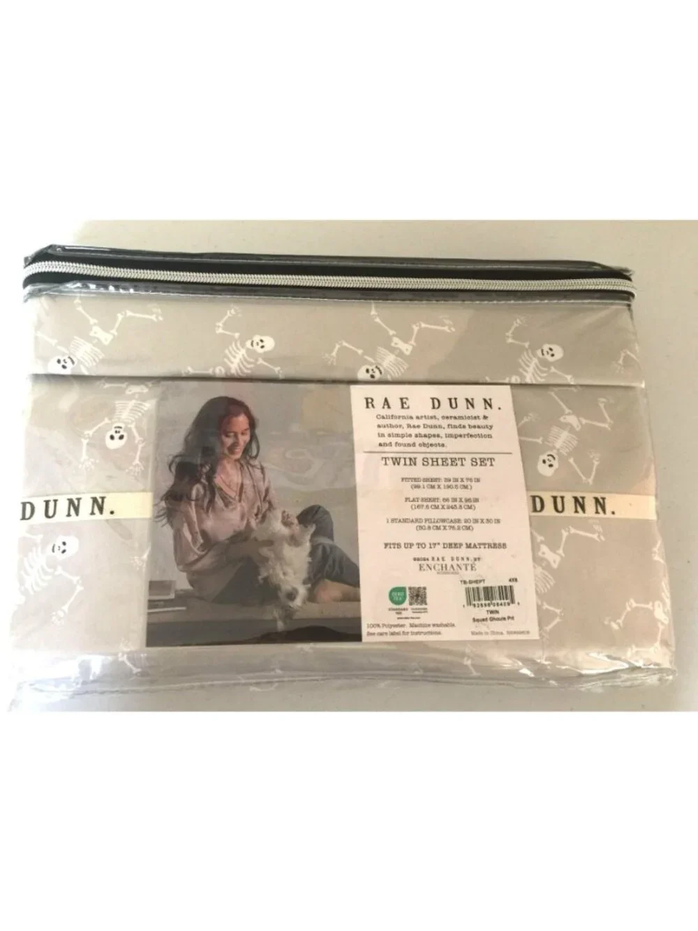Rae Dunn Dancing Skeletons Gray White Twin Sheet Set Deep Mattress